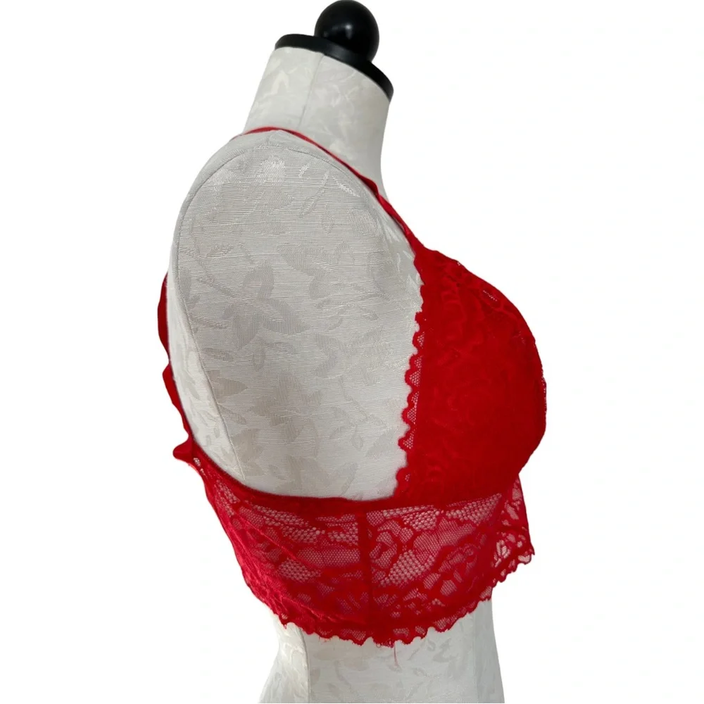 Yandy Red Lacy Longline Lattice Strappy Latice Back Bralette Size 1x/2x